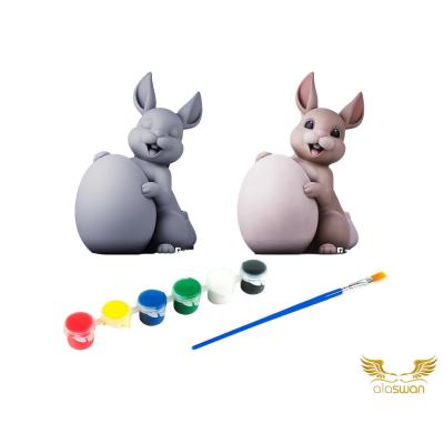 Easter Bunny Kendi Biblonu Kendin Boya Seti - 3 Boyutlu Sevimli Biblolar + 5 Akrilik Boya ve Fırça Seti